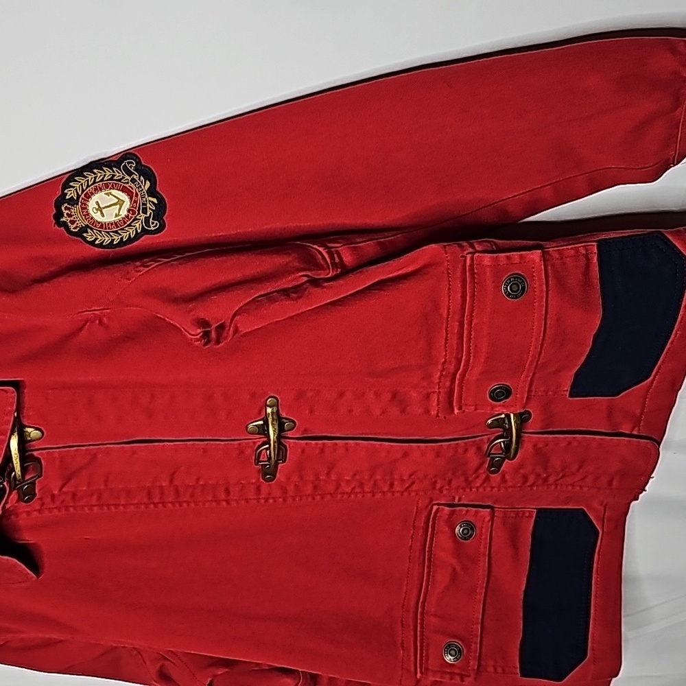 Ralph Lauren twill denim VINTAGE crest fireman clasp red barn jean jacket sz M - Picture 2 of 7